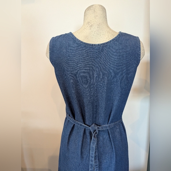 Vintage Denim Maxi sleeveless Dress With Floral Embroidery Women's Size M 10-12 - Picture 8 of 10